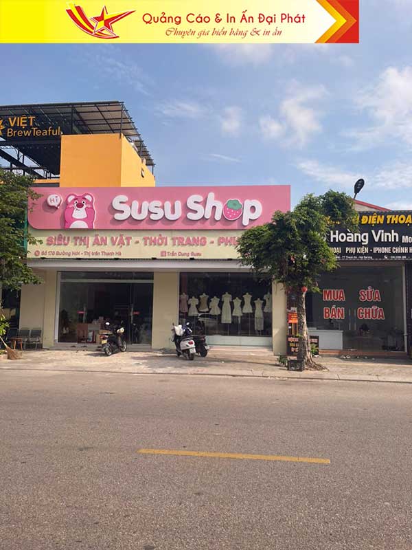 Thi công biển Alumex chữ mica in UV cho Susu shop tại Thanh Hà Hải Dương